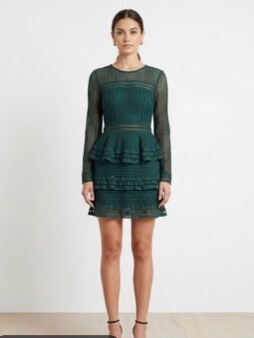 Endless Rose Emerald Green Crochet Lace Peplum Tiered Mini Dress Sz S